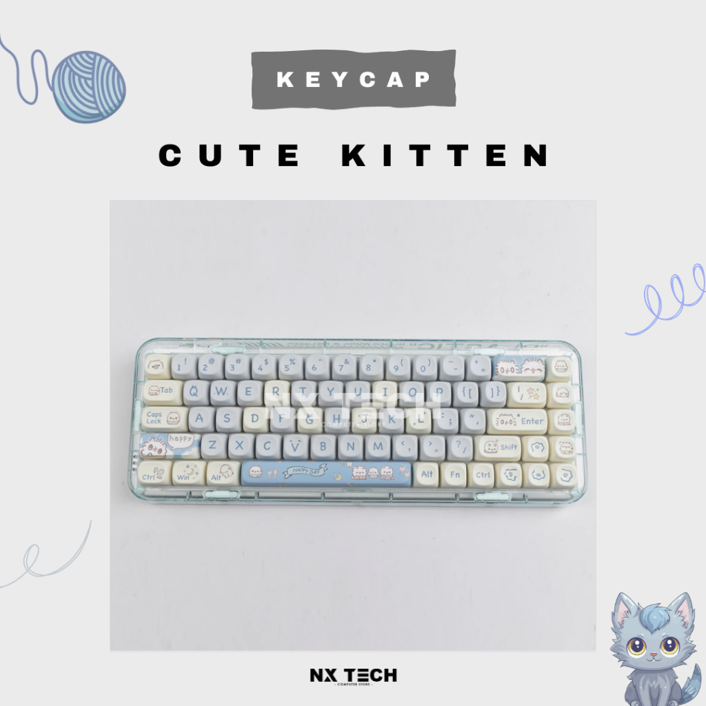 Cute Kitten Moa Profile Pbt Keycap Set For Mechanical Keyboard