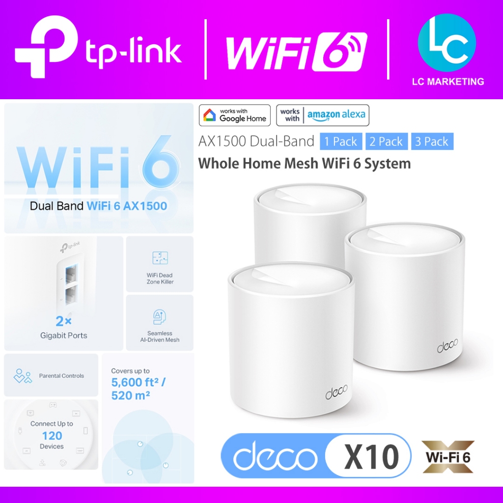 TP Link Deco X10 AX1500 Dual Band Whole Home AI Driven Wireless System