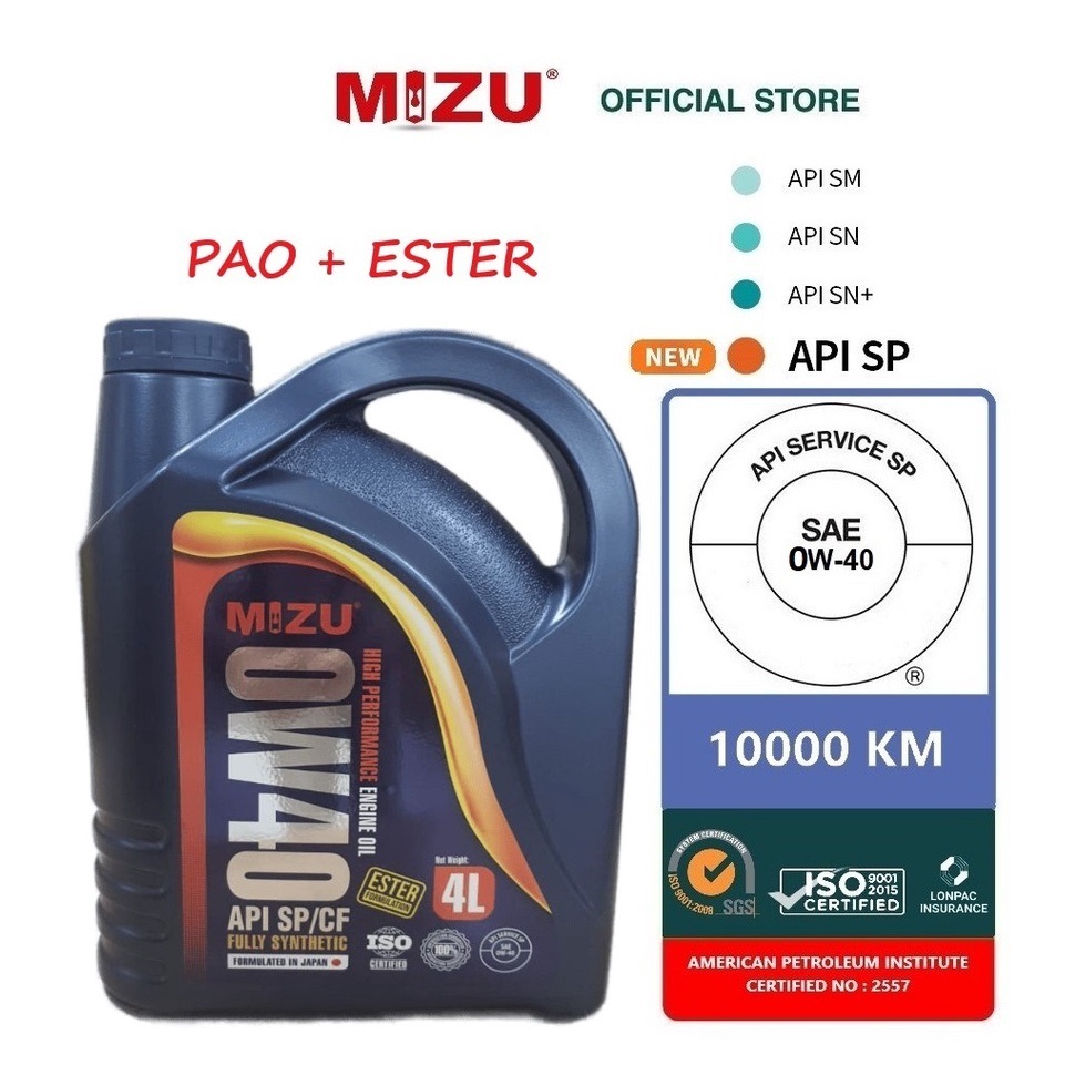 Pao Ester Mizu W Fully Synthetic Engine Oil Api Licensed L