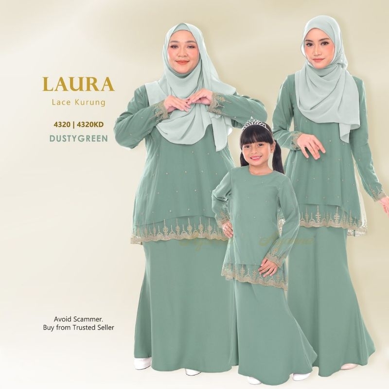 Size Dusty Green Tema Raya Baju Kurung Moden Lace Seragam