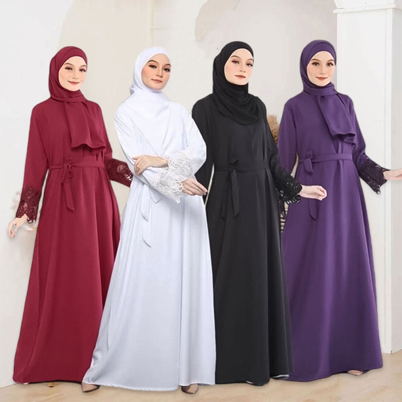 Jubah Muslimah Abaya Dress Lace Bridesmaid Dress Plus Size Murah Cantik