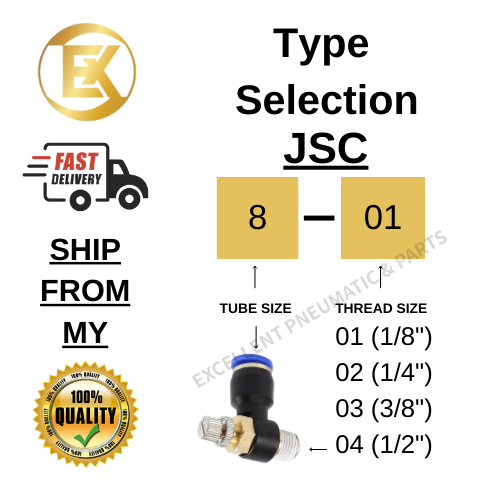 JSC Series Speed Controller Pneumatic Push In Fitting 4MM 6MM 8MM 10MM