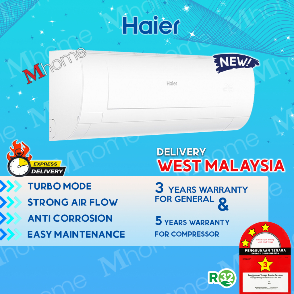 WEST MSIA Haier 1 5HP R32 Air Conditioner Series Non Inverter Aircond