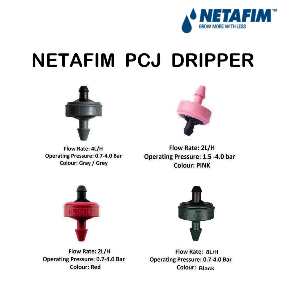 NETAFIM PCJ 100 200 500 UNITS DRIPPER 2L H 4L H BARB PRESSURE