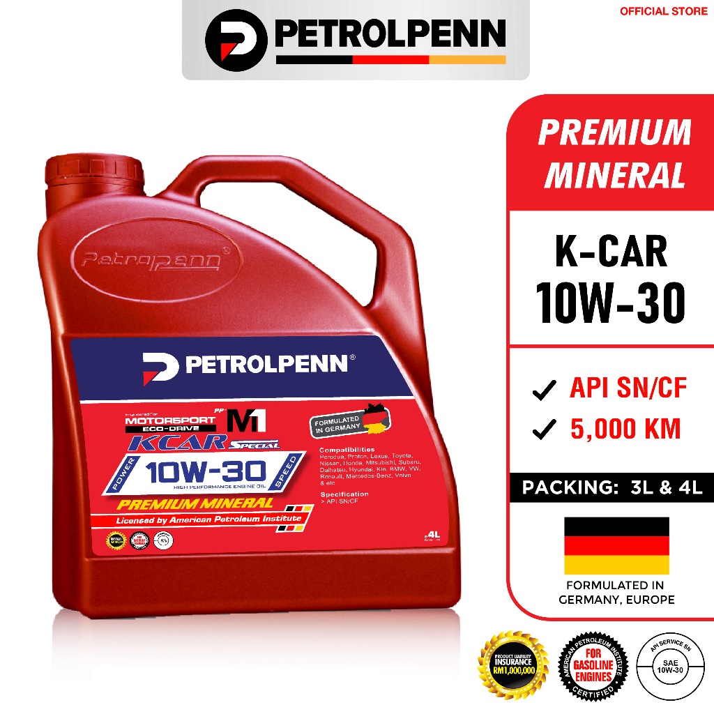 PETROLPENN K Car 10W 30 3L 4L Premium Mineral API SN CF Engine Oil