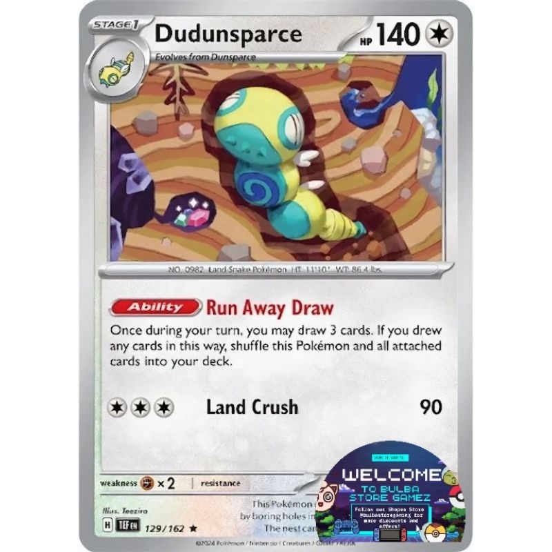 Dudunsparce 129 162 Holo Rare SV05 Temporal Forces TEF Pokémon TCG Card