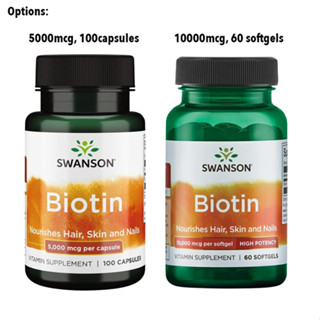 Swanson Biotin 5000mcg Capsules 10000mcg Softgels Helps Nourish Hair