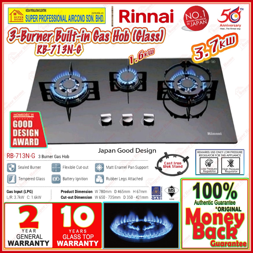 Rinnai Gas Hob Rb N G Burner Built In Gas Hob Glass Japan Good