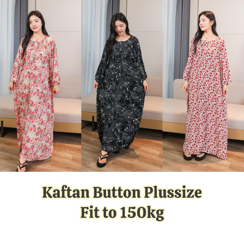 Kaftan Lengan Panjang Floral Cotton Silk Plus Size Dress Ironless