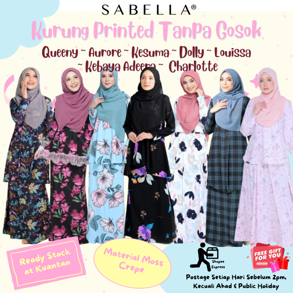 Baju Kurung Printed Ironless Tanpa Gosok Clearance Queeny Kesuma Adeera