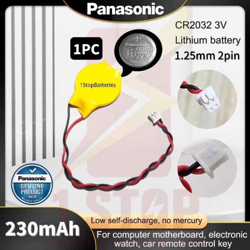 Original Panasonic CR2032 3V 230MAH 1 25mm Plug With Wire 2pin Laptop