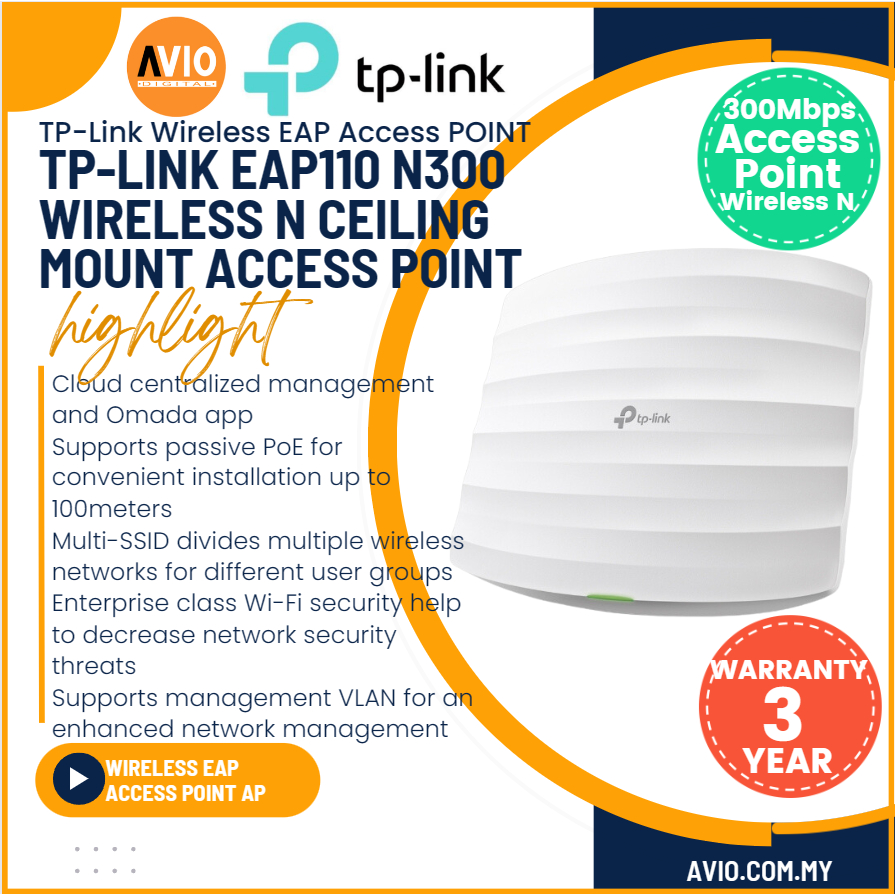 TP LINK Tplink Omada Ceiling Mount Wifi Access Point AP 300Mbps 2 4GHz