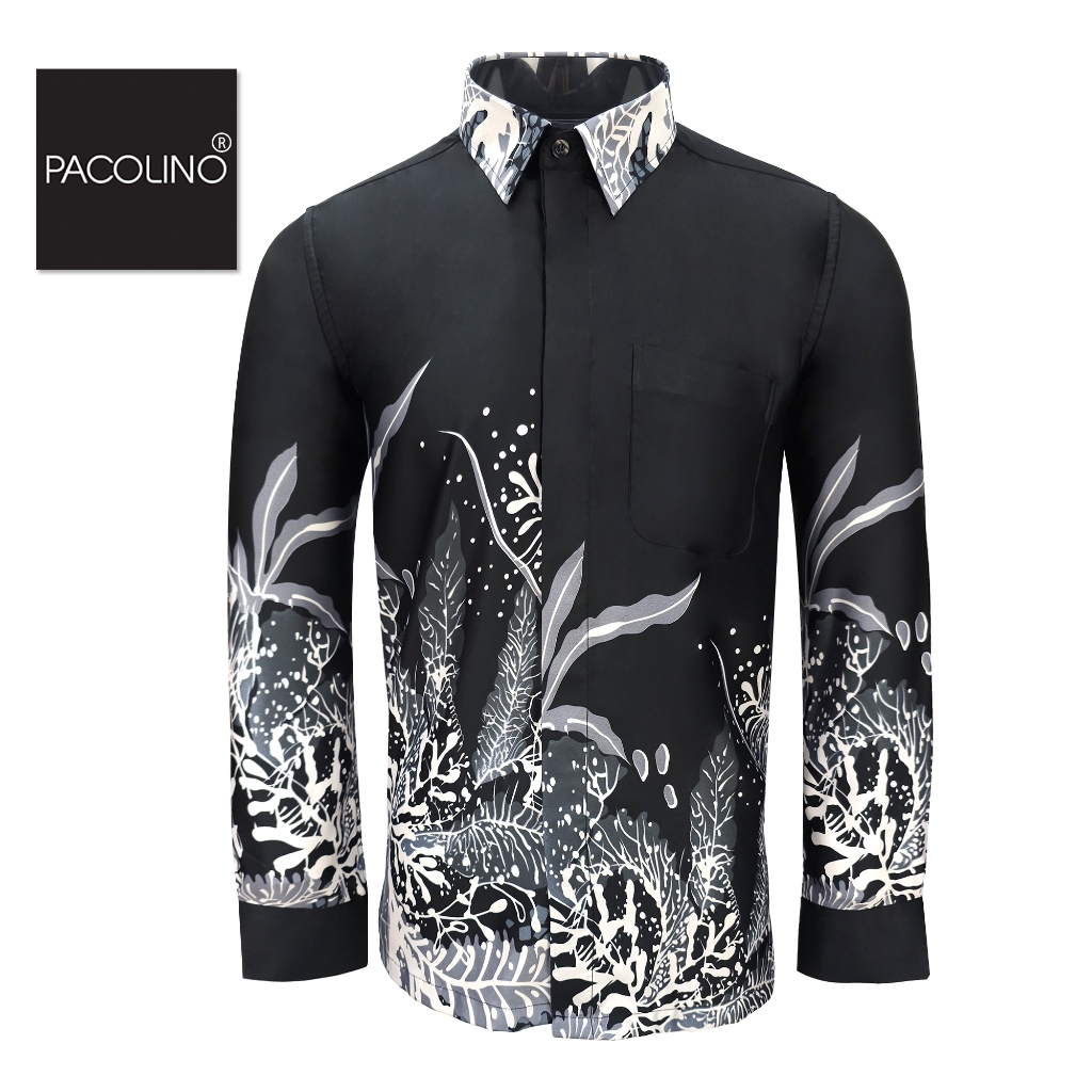 Pacolino Malaysia Men Batik Long Sleeve Modern Fit Black Colour