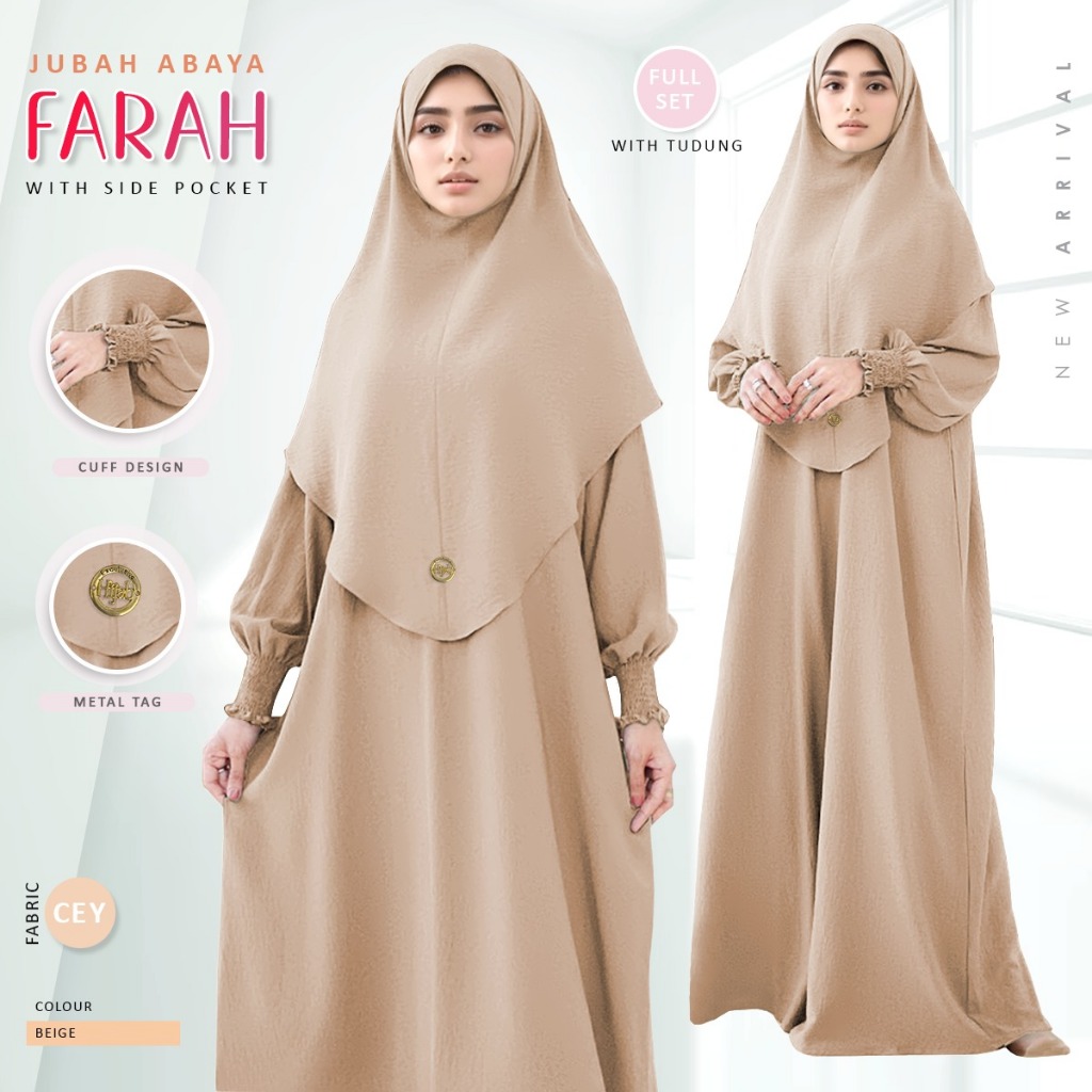 New Season Arrival JUBAH ABAYA Farah Free Size With Tudung Sarung Full