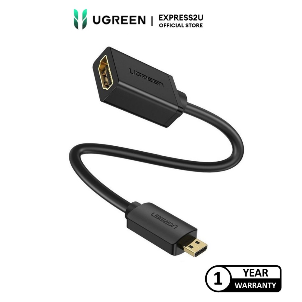 UGREEN MICRO HDMI MALE TO HDMI FEMALE ADAPTER CABLE 22CM BLACK