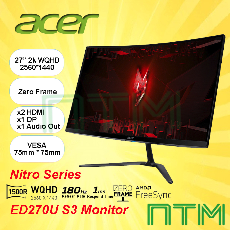 Acer Nitro Ed U S Ed Us Curved Gaming Monitor Va Wqhd