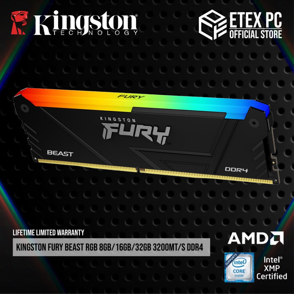 Kingston FURY Beast RGB 8GB 16GB 32GB 3200MT S DDR4 CL16 DIMM Memory