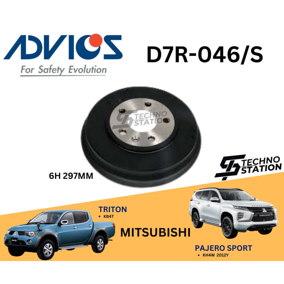 ADVICS Heavy Duty D7R 046 S Brake Drum Rotor Set Mitsubishi Triton KB4T