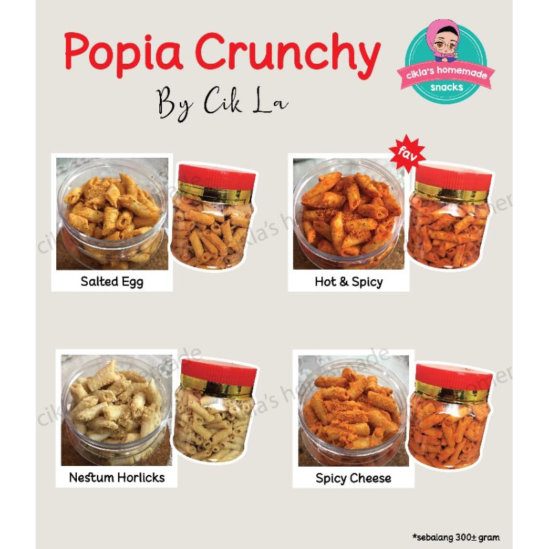 Popia Crunchy Spicy Cheese Nestum Horlicks Hot Spicy Salted Egg