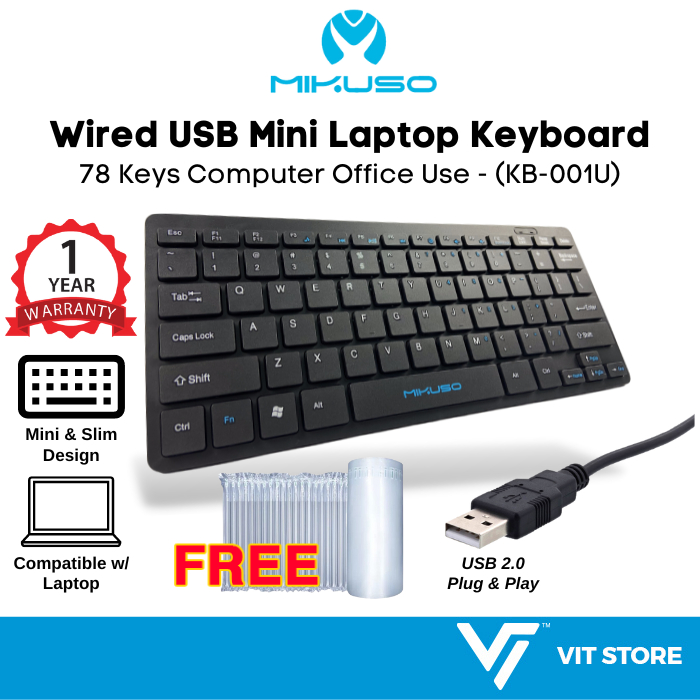 Mikuso Portable USB Business Keyboard Durable 78 Standard Keys Mini