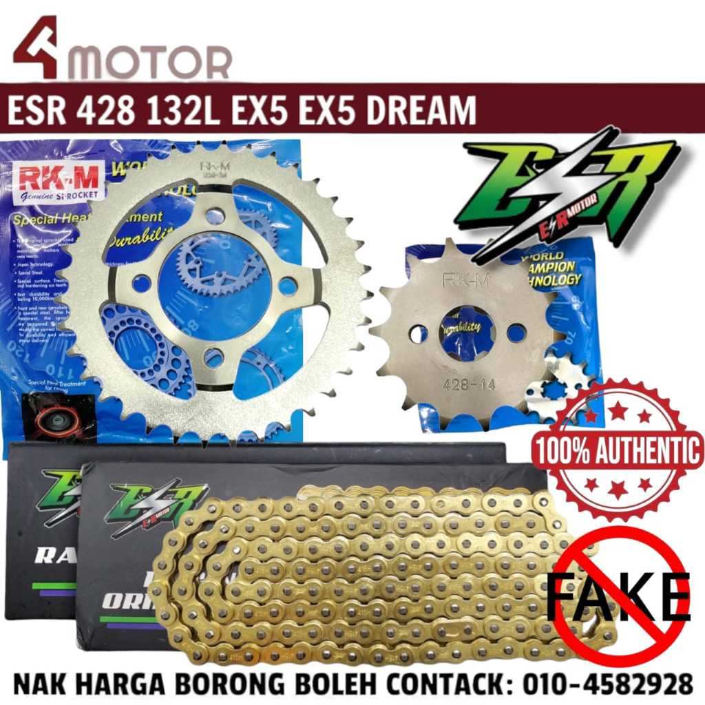 428 ESR RKM Honda EX5 EX5 DREAM Sprocket With ESR GOLD CHAIN 428H