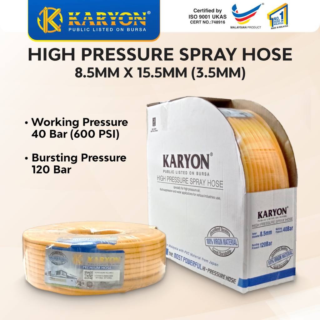 Karyon 8 5MM High Pressure Air Compressor Spray Hose Heavy Duty PVC