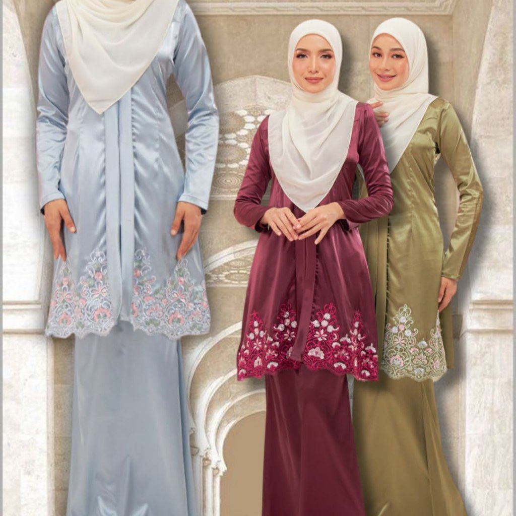 Readystock Baju Kurung Kebarung Seroja Plussize Xl Xl Premium Satin