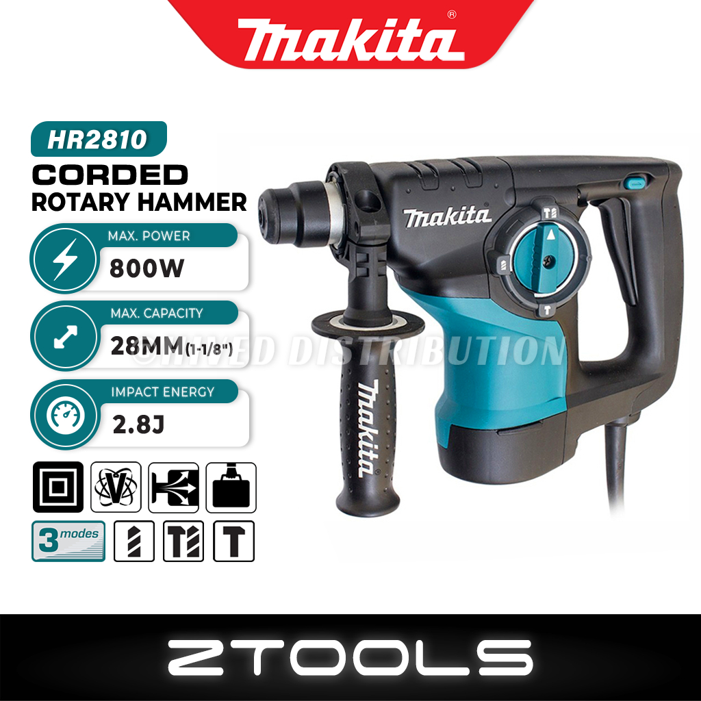 Makita HR2810 Rotary Hammer Drill 800W 3 Mode SDS Plus Concrete