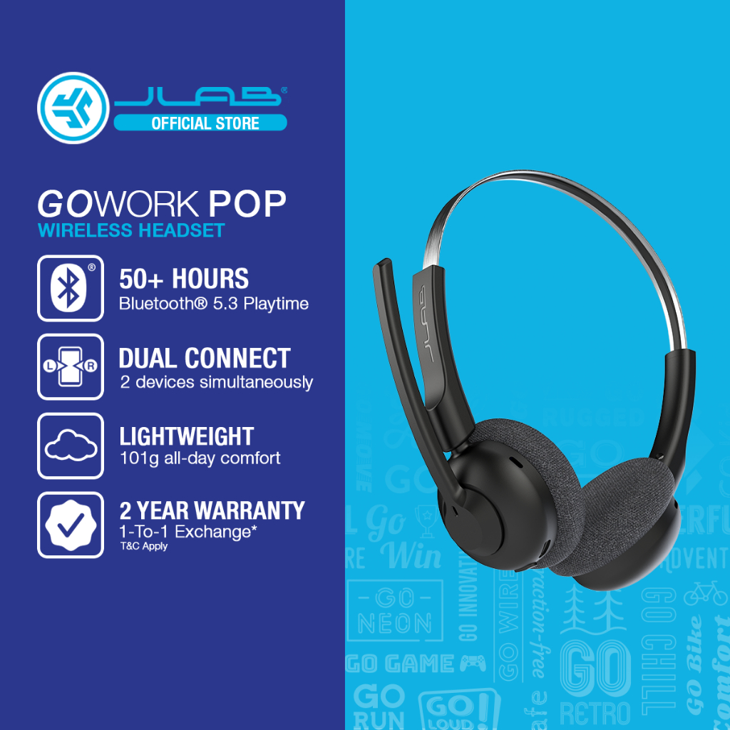 Jlab Go Work Pop Wireless On Ear Headset Bluetooth Lightweight