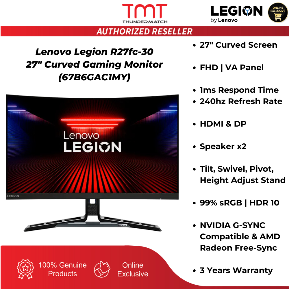 Lenovo Legion R27fc 30 Curved Gaming Monitor 67B6GAC1MY 27 1ms