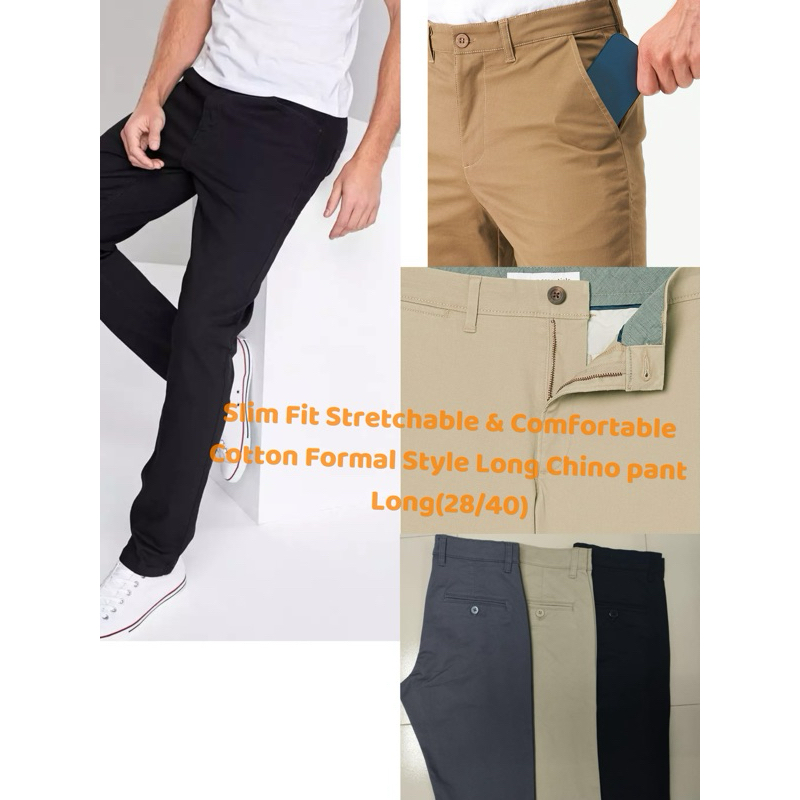 Men S Long Pant Casual Men Chino Pants Stretchable Slim Fit Cotton