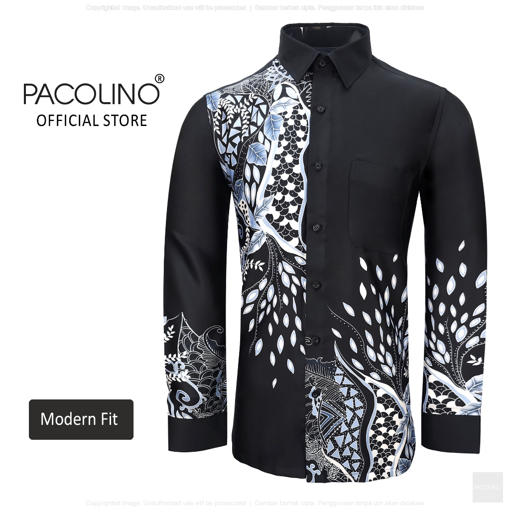 Pacolino Malaysia Men Batik Long Sleeve Modern Fit Black Colour