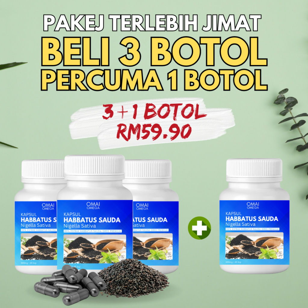 FREE SHIPPING Habbatus Sauda Original 60 Biji Promosi Beli 3 Percuma