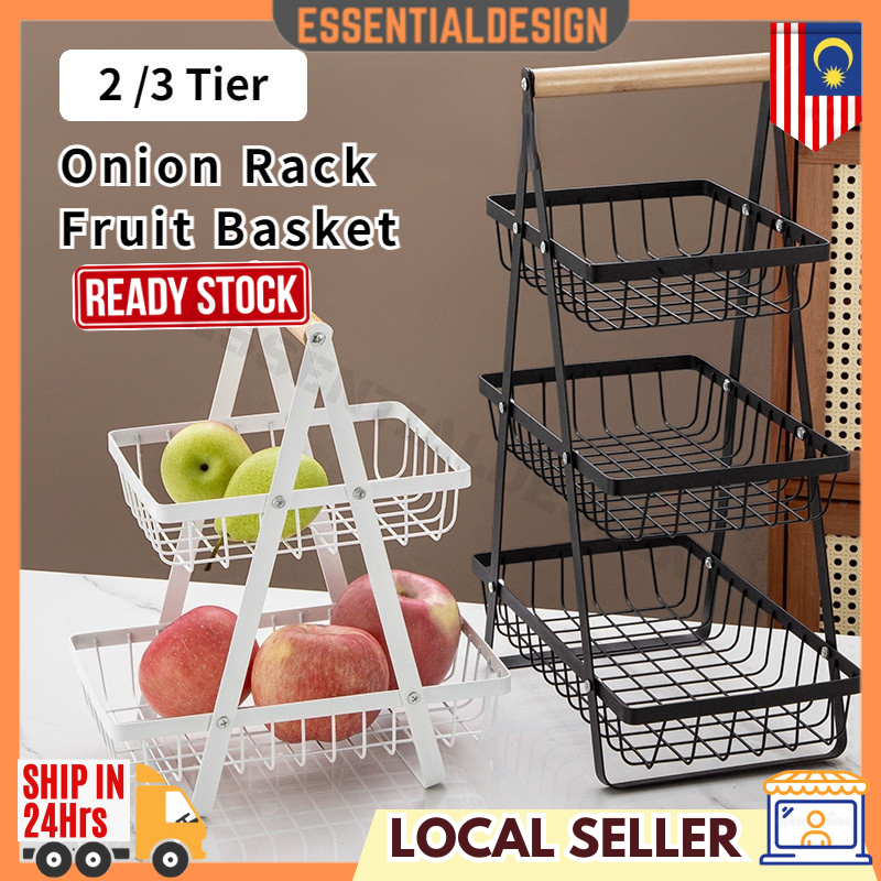 2 3 Tier Metal Fruit Basket Rack Storage Organizer Onion Rak Bawang