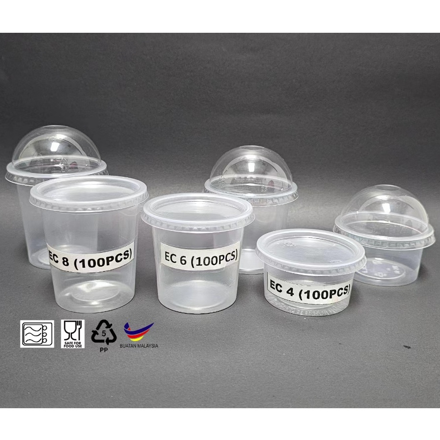 Bekas Dadih Bekas Jeli PP Round Plastic Container With Lids Dome