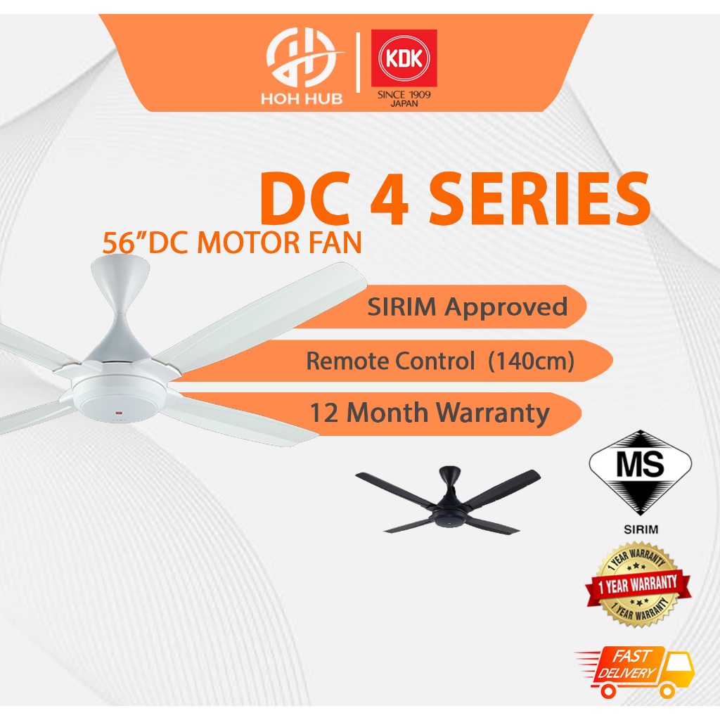 KDK CEILING FAN K14TE DG DARK GREY K14TE WT WHITE 4 BLADE REMOTE