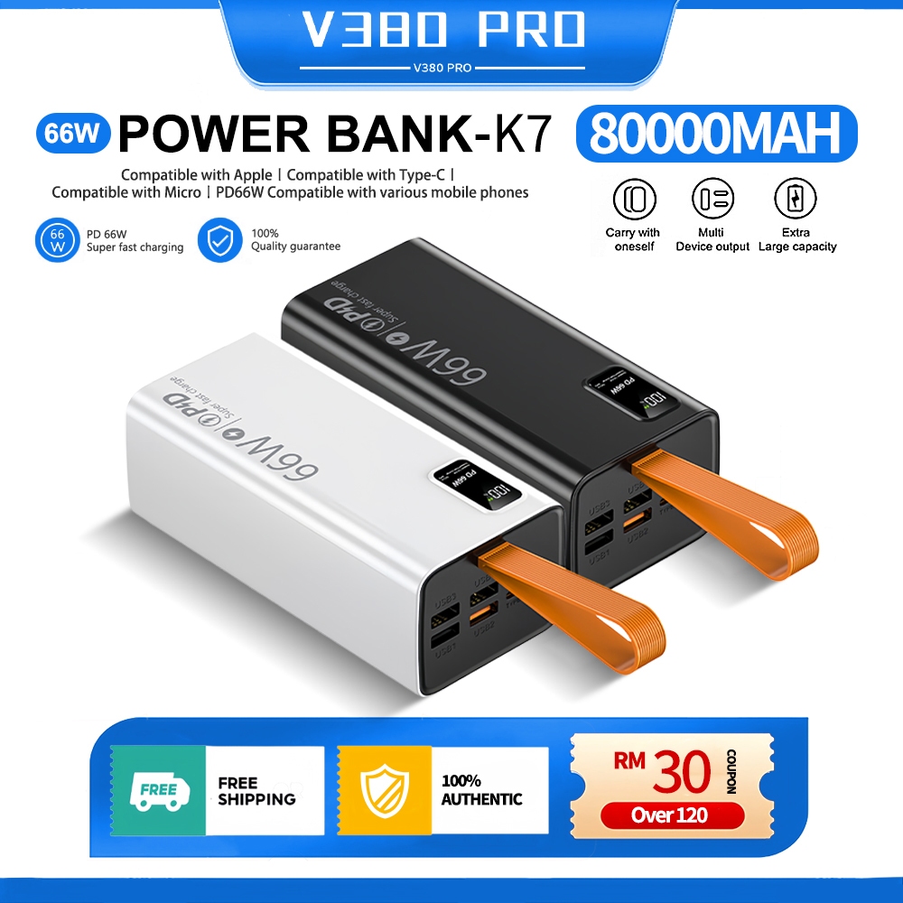 V380 PRO Power Bank K7 PD Fast Charging All USB Output Ports Digital