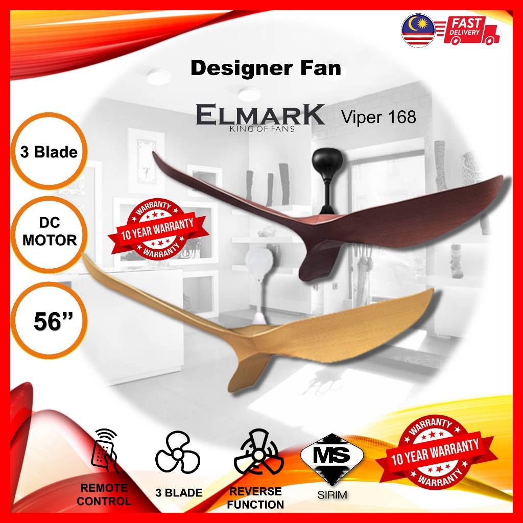 Elmark Viper 168 Ceiling Fan 56inch DC Motor Designer Fan Wood Design