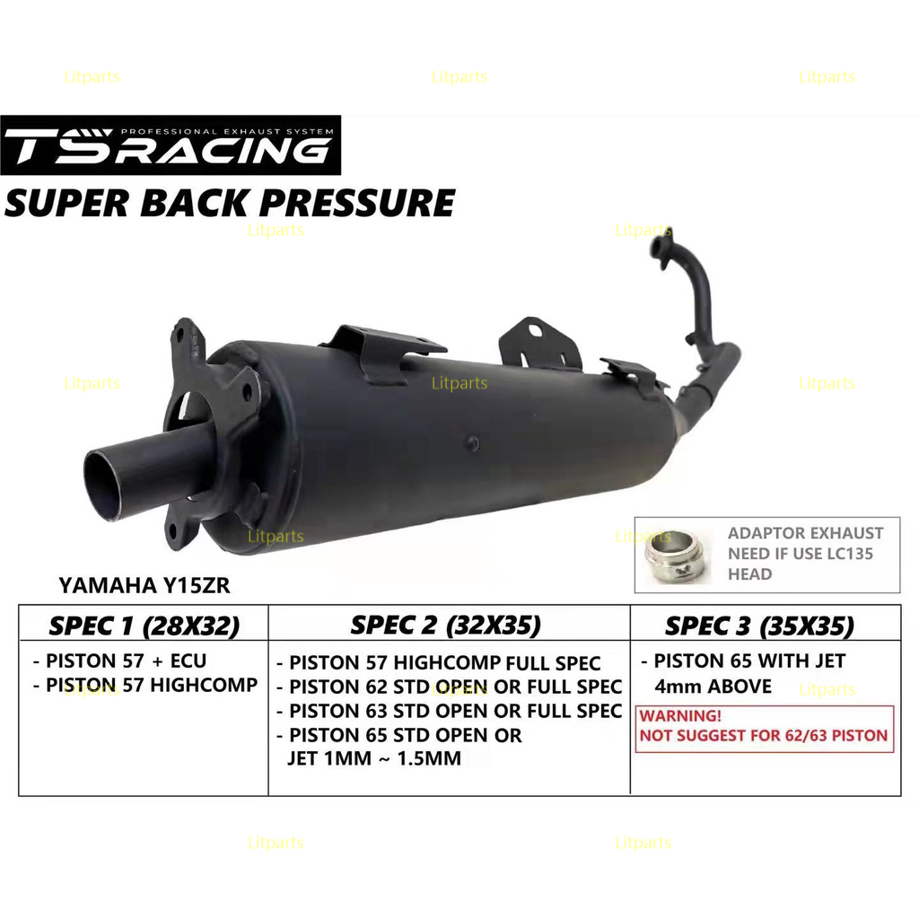 TS RACING Exhaust Super Back Pressure Y15 Y15ZR LC135 V1 V7 RSX150 VF3I