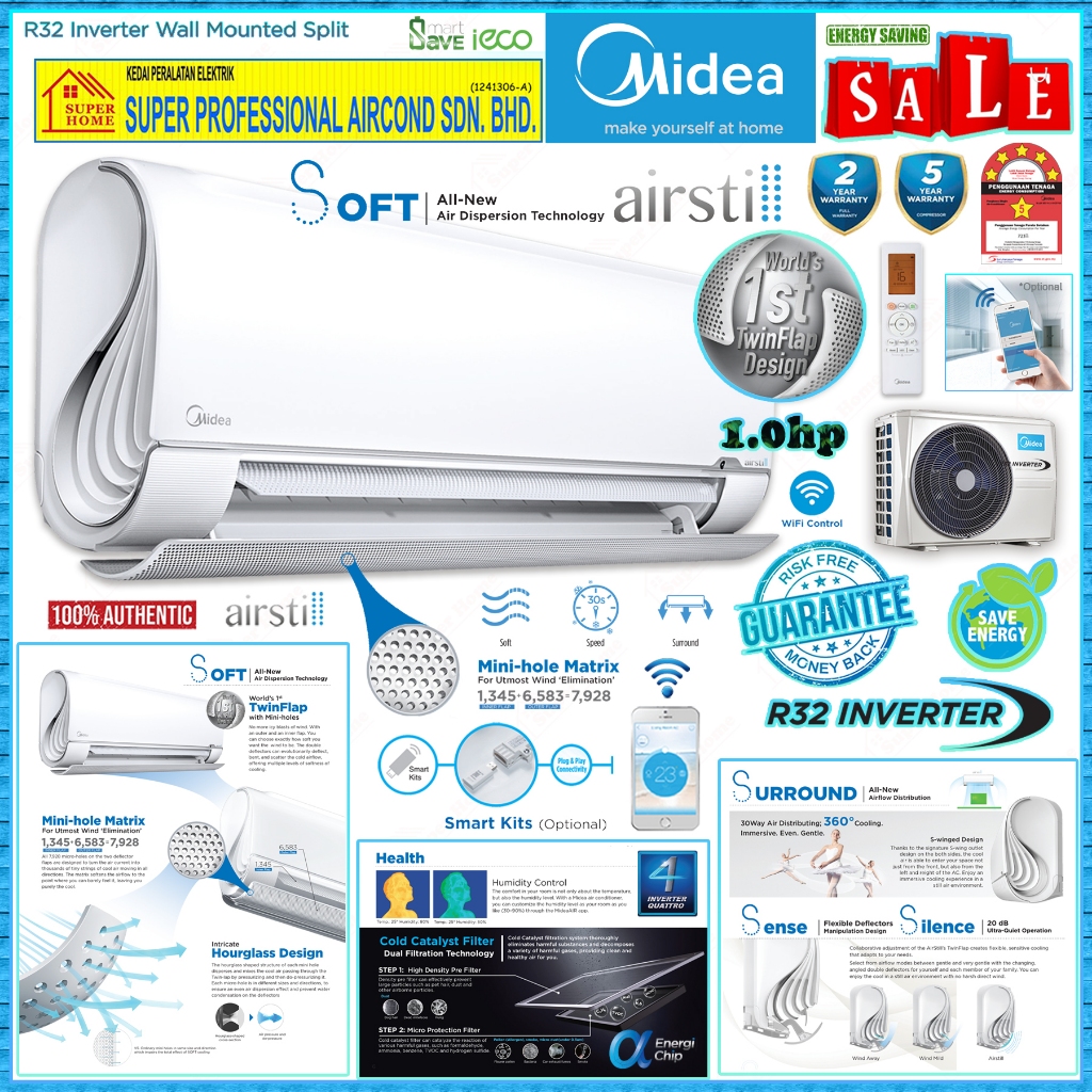 Midea Airstill 1 0hp Inverter Air Conditioner MSFAAU 09CRFN8 Airstill