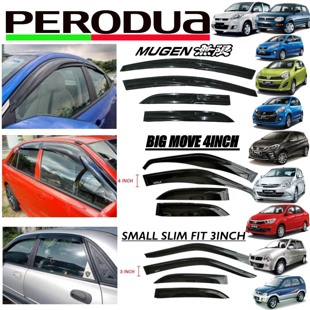 Pc Car Door Visor Window Air Press Mugen Move Slim Myvi Axia Bezza