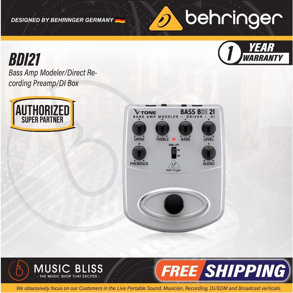 Behringer BDI21 V Tone Bass Driver Preamp DI Pedal BDI 21 BDI 21