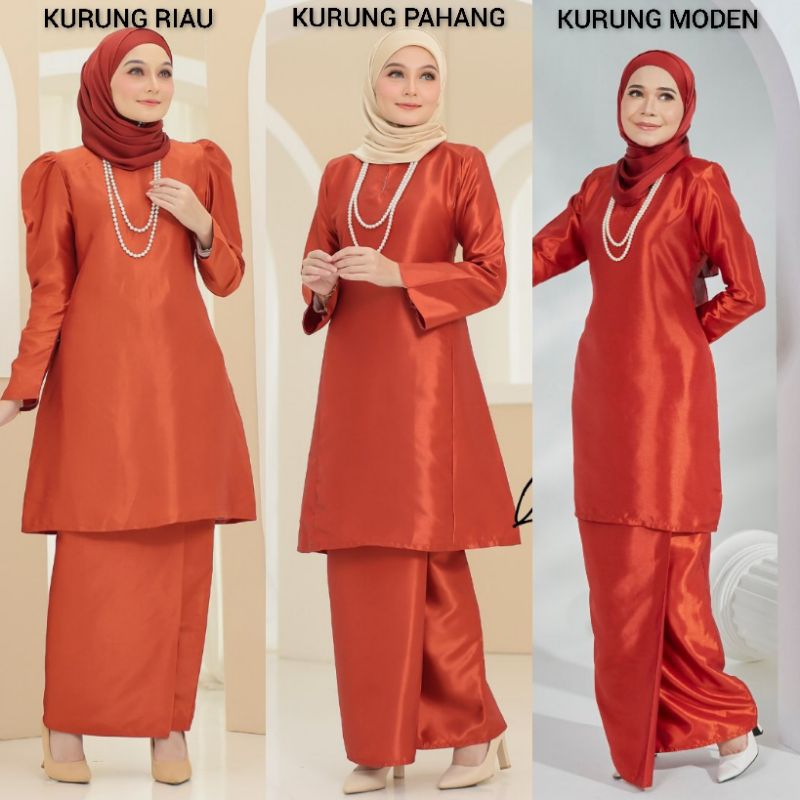 NEW ARRIVAL BAJU KURUNG SHANTUNG SILK WARNA OREN BATA KURUNG PAHANG KURUNG RIAU KURUNG MODEN