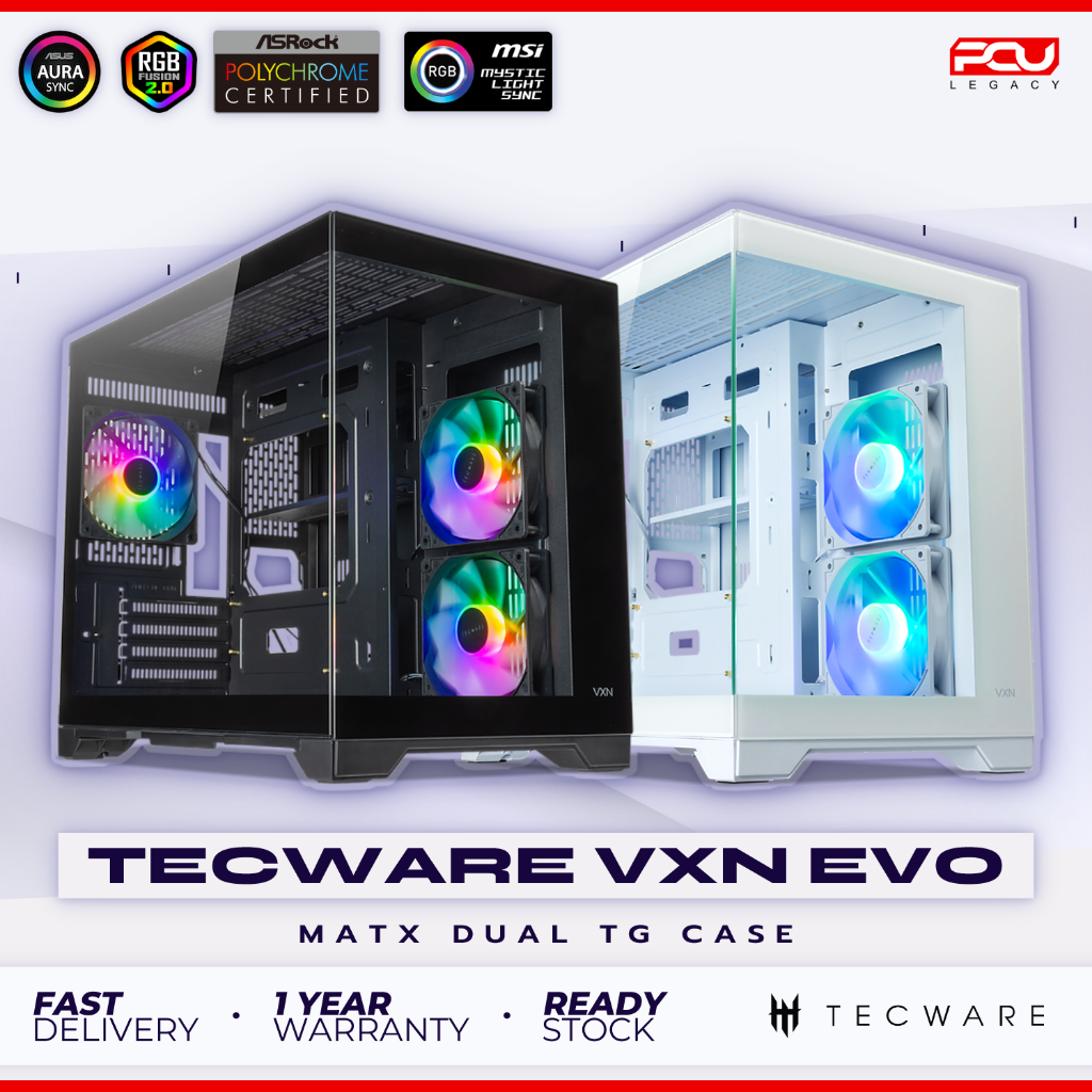 TECWARE VXN EVO TG ARGB COMPACT CHAMBER MATX CASING BLACK WHITE