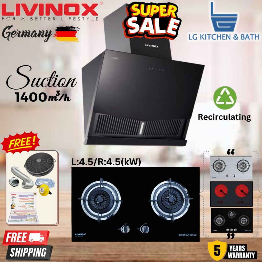 LIVINOX LCH ROCK 90BL 1400m³ h COOKER HOOD SET LGH EURECA 2B BL Built