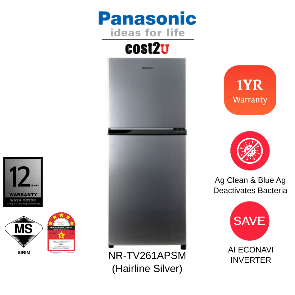 Panasonic 262L 2 Door ECONAVI Inverter Refrigerator NR TV261APSM NR