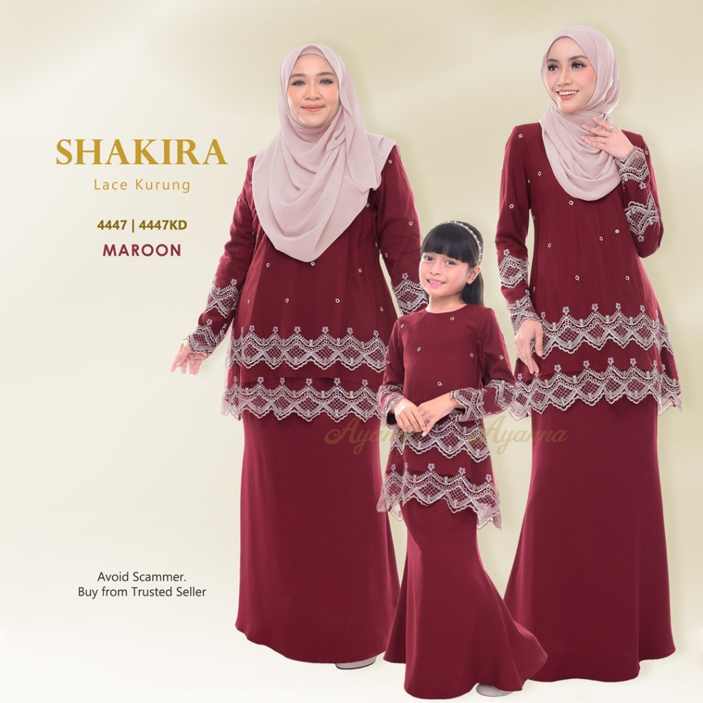 RAYA 2024 BAJU KURUNG SEDONDON MAROON PLUS SIZE AYAH IBU DAN