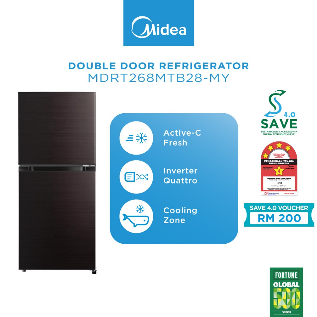 Midea MDRT268MTB28 MY Gross 200L 2 Doors Inverter Quattro Refrigerator