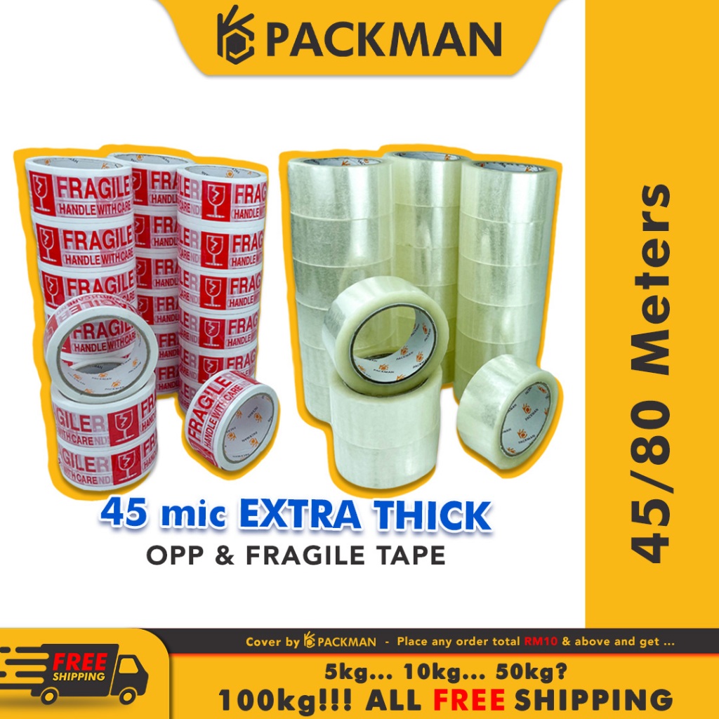 PACKAMN OPP Tape 48mm Fragile Tape Transparent Packaging Tape Adhesive