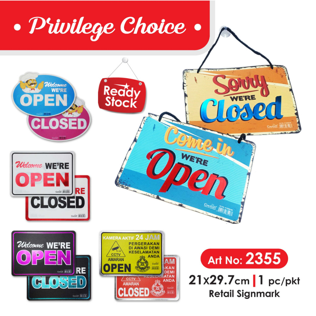 Open Close Door Hanging Sign Open Close Gantung Pintu Open Close